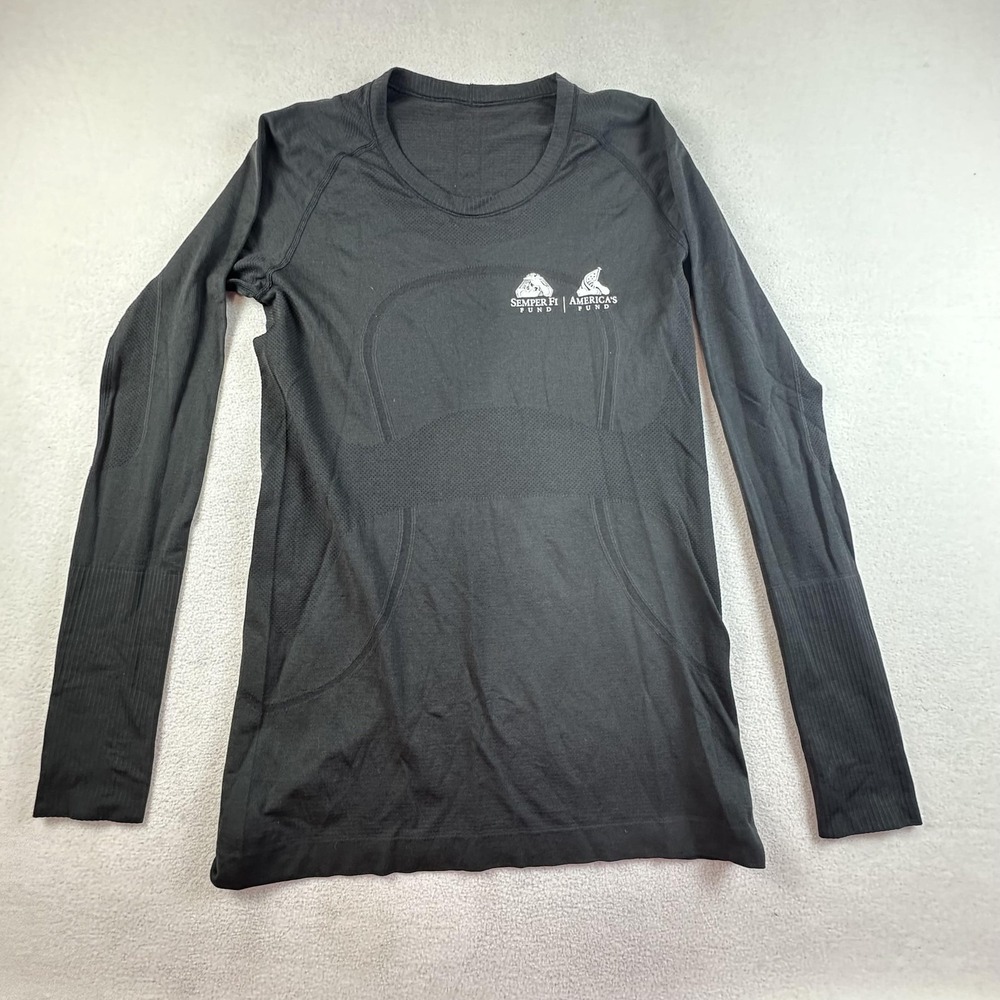 Lululemon Swiftly Tech Shirt Womens 10 Black Long Sleeve Semper Fi Fund Gym Yoga